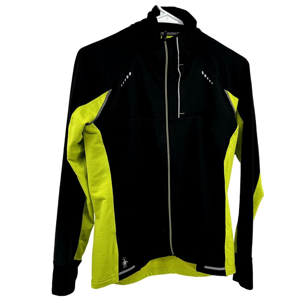 SmartWool PhD Run Divide Jacket Zip Up Turtleneck Fitted Outdoor Black Yellow XS